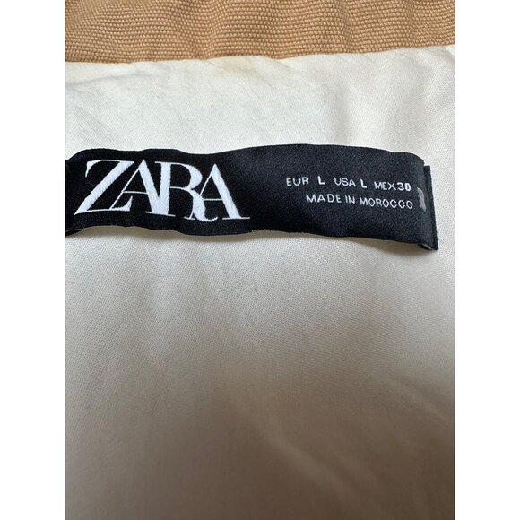 Zara Cropped Tan Denim Jacket Large Trench Military Boho Double Breasted Short - Picture 3 of 11